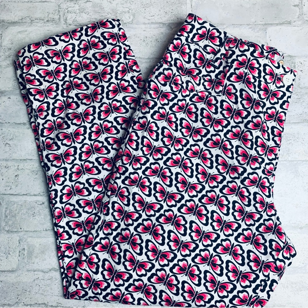 NEW NWOT Talbots Butterfly Print Pants Crop Pink White 8😍